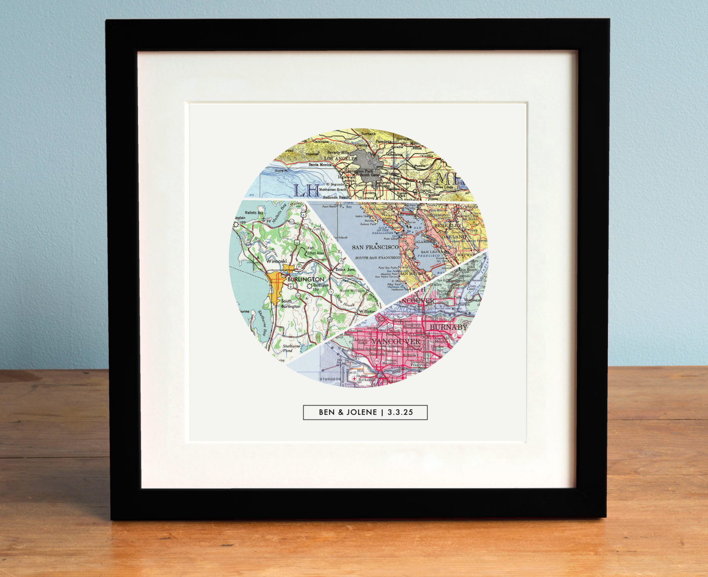 Divided Circle Personalized Map Art Print