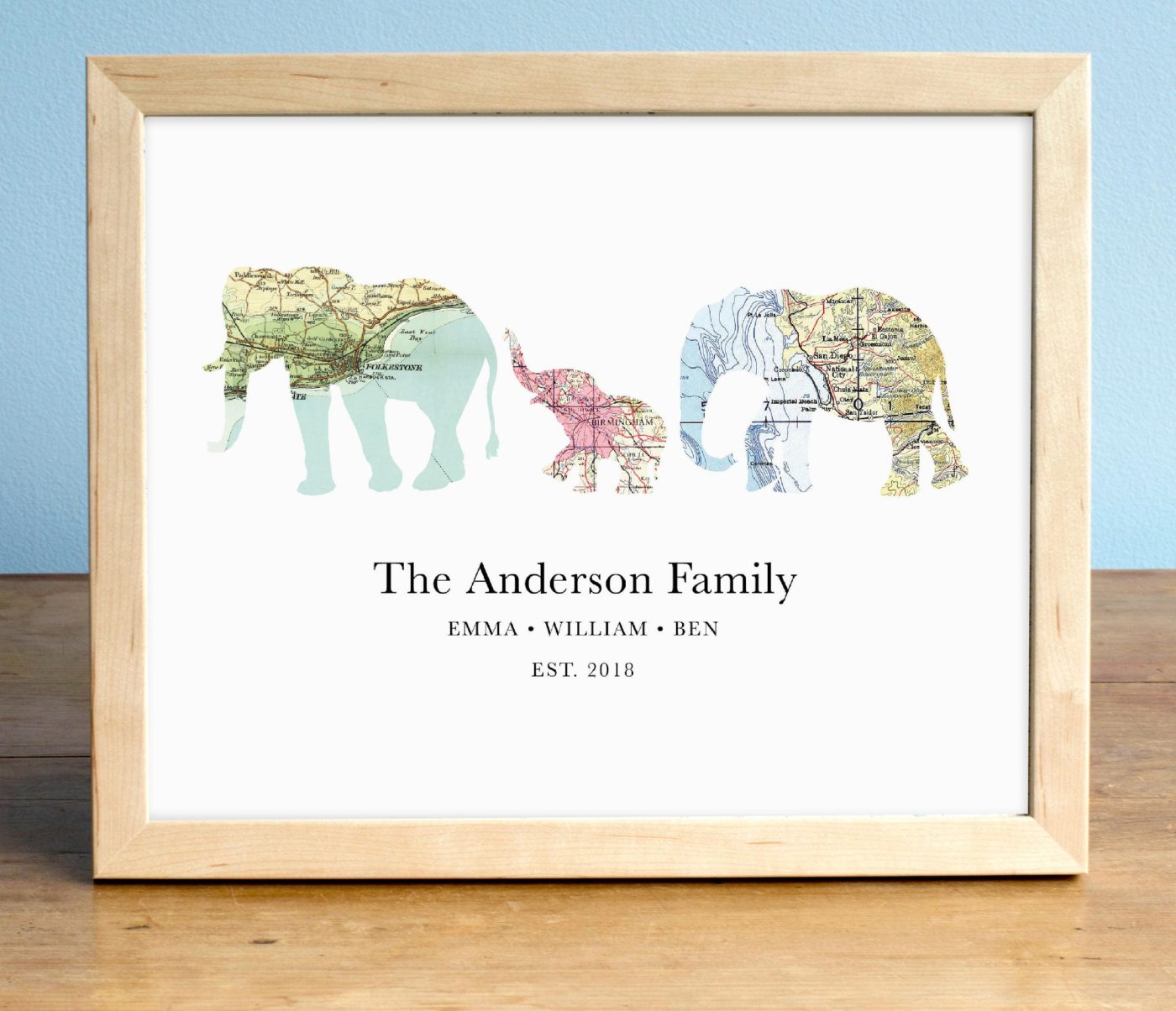 Elephant Family Map Print
